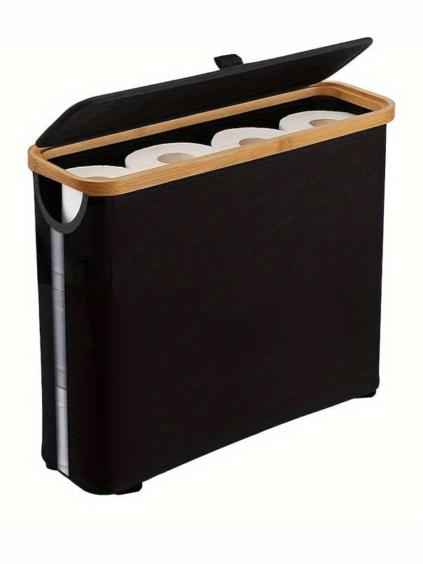 Boho-Chic Bamboo Toilet Paper Holder with Storage Basket-0
