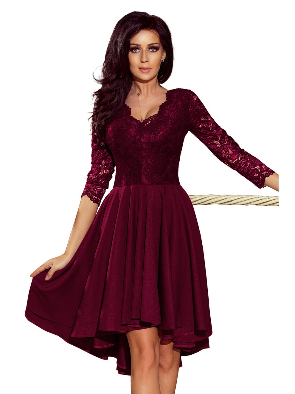 Numoco NICOLLE Dress Lace Neckline Plum