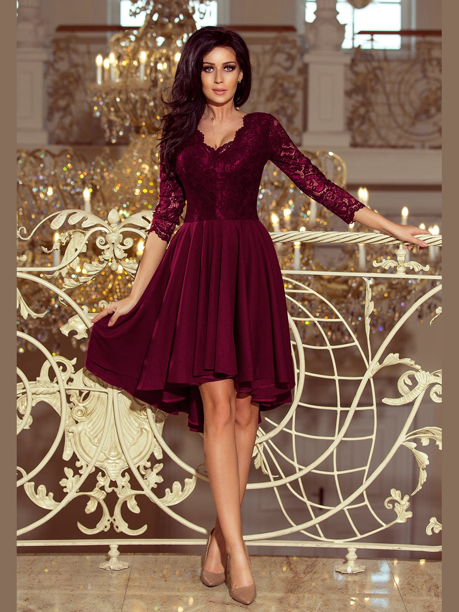 Numoco NICOLLE Dress Lace Neckline Plum