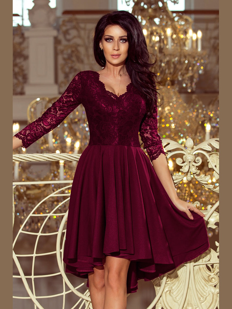 Numoco NICOLLE Dress Lace Neckline Plum