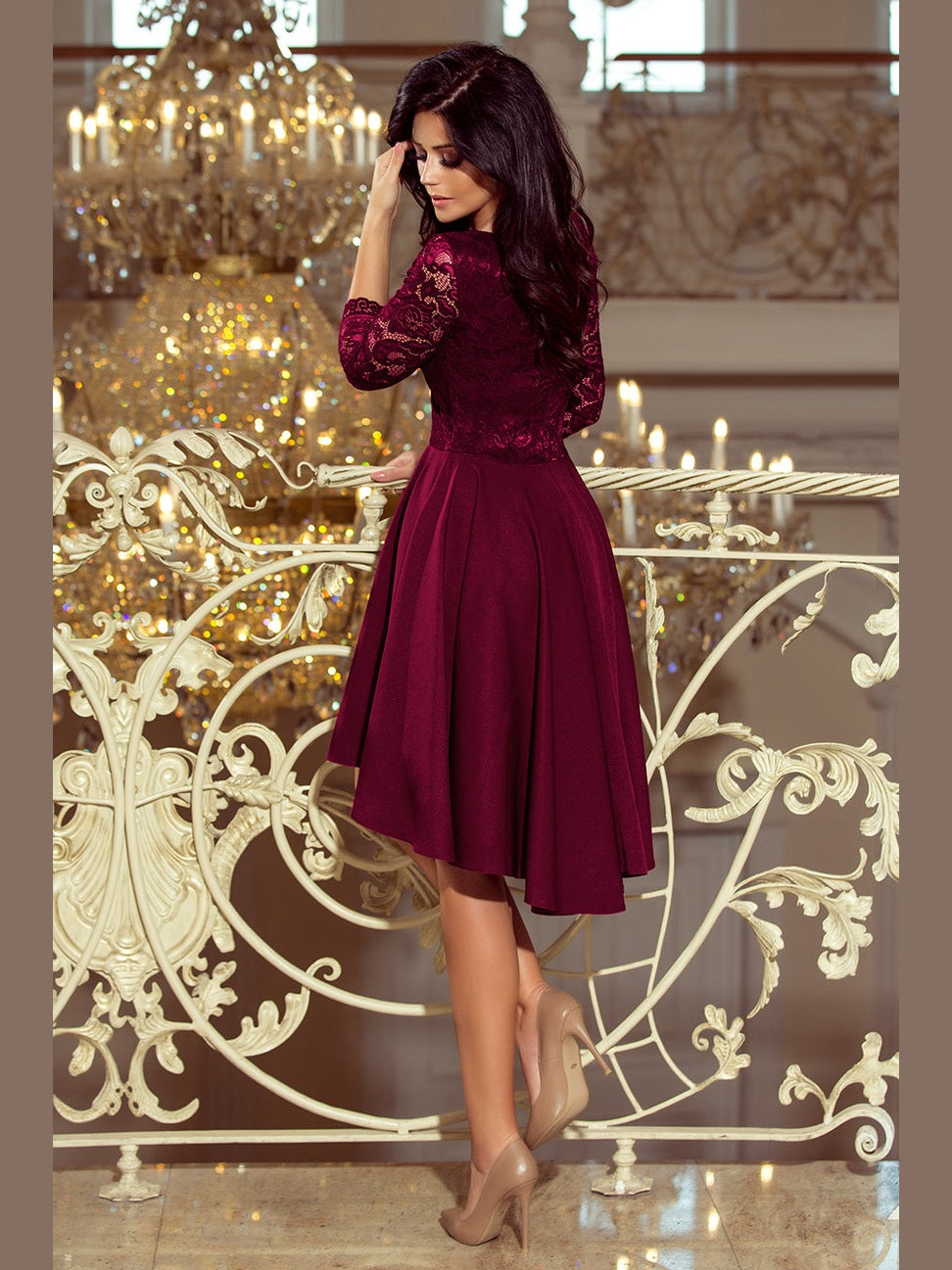 Numoco NICOLLE Dress Lace Neckline Plum