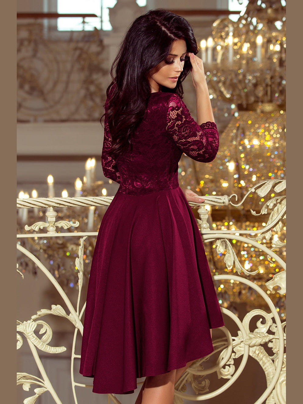 Numoco NICOLLE Dress Lace Neckline Plum