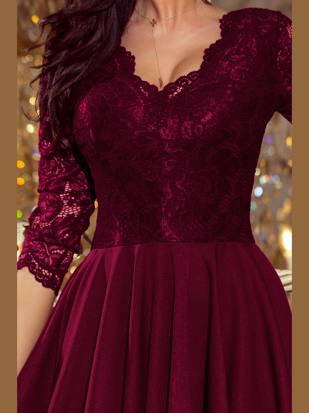 Numoco NICOLLE Dress Lace Neckline Plum