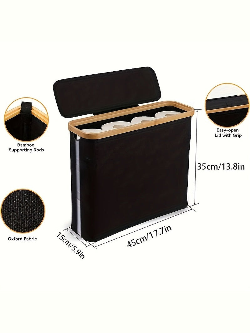 Boho-Chic Bamboo Toilet Paper Holder with Storage Basket-1