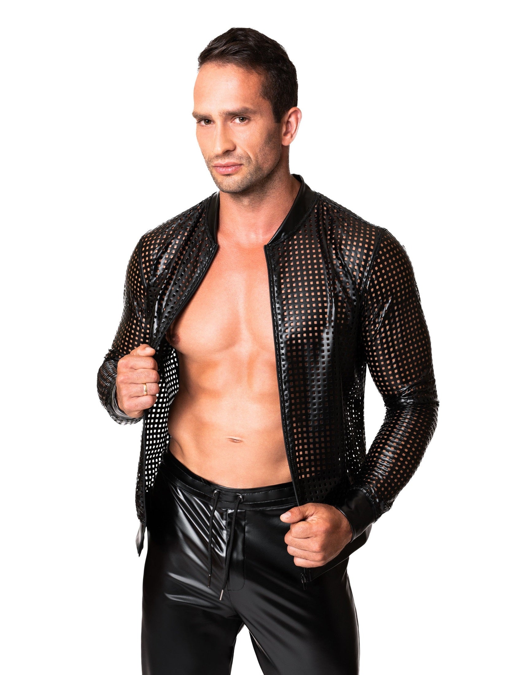 schwarze Powerwetlook Jacke H076 - 3XL-4