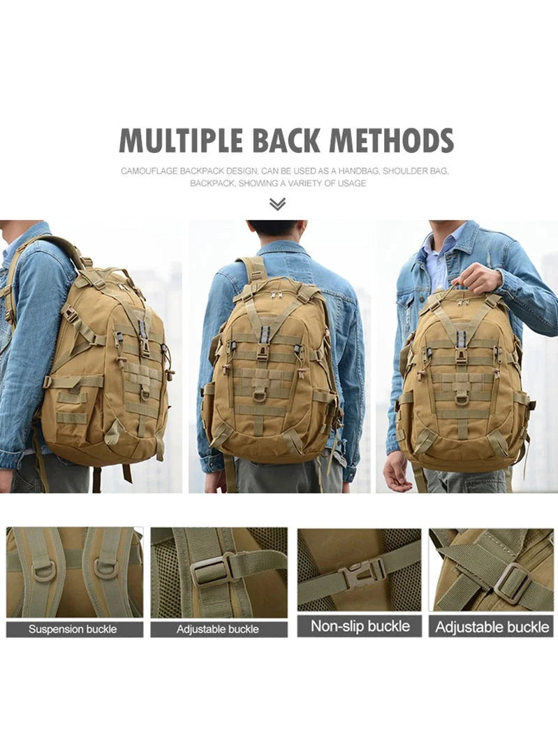 40L Tactical Camping Backpack Waterproof Molle Khaki-4