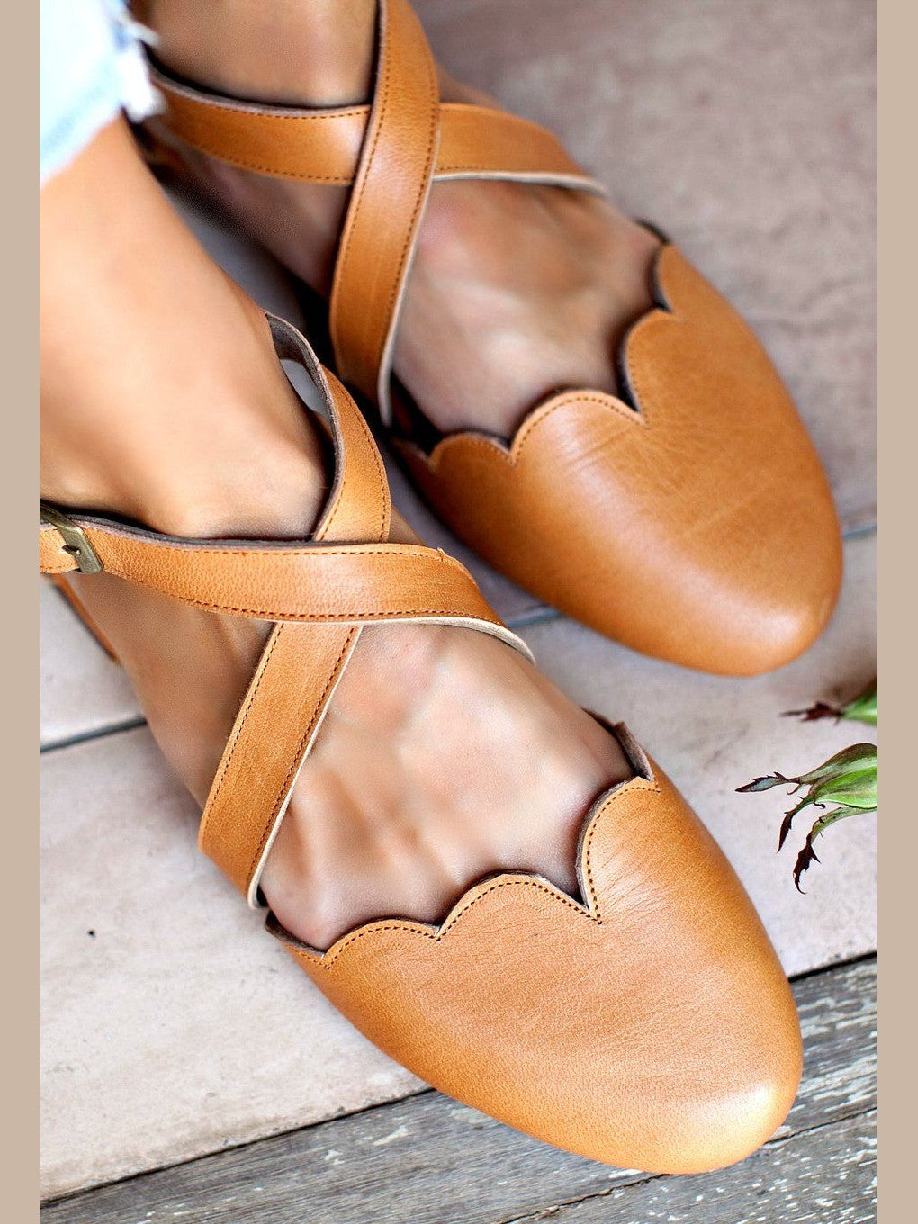 Mangrove Cross-Strap Leather Ballet Flats