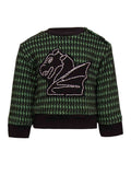 Black and green pied de poule Baby Sweatshirt with Dragon Appliqué