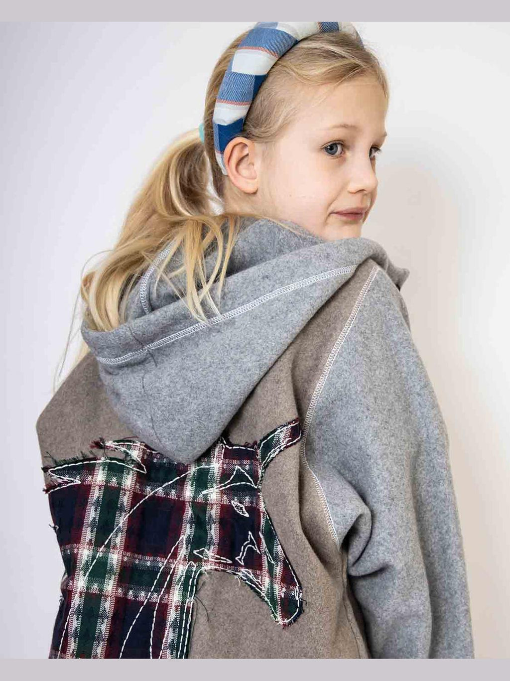 Beige Fleece Hoodie for Kids with Unicorn Applique