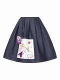 Blue denim skirt with appliqué