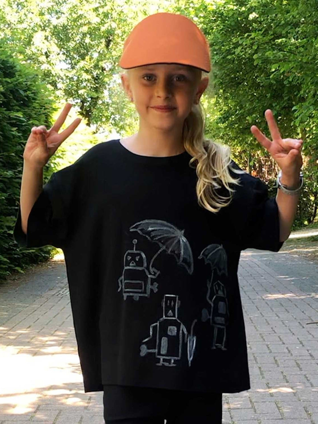 Hand-Painted Oversized Black T Shirt for Kids