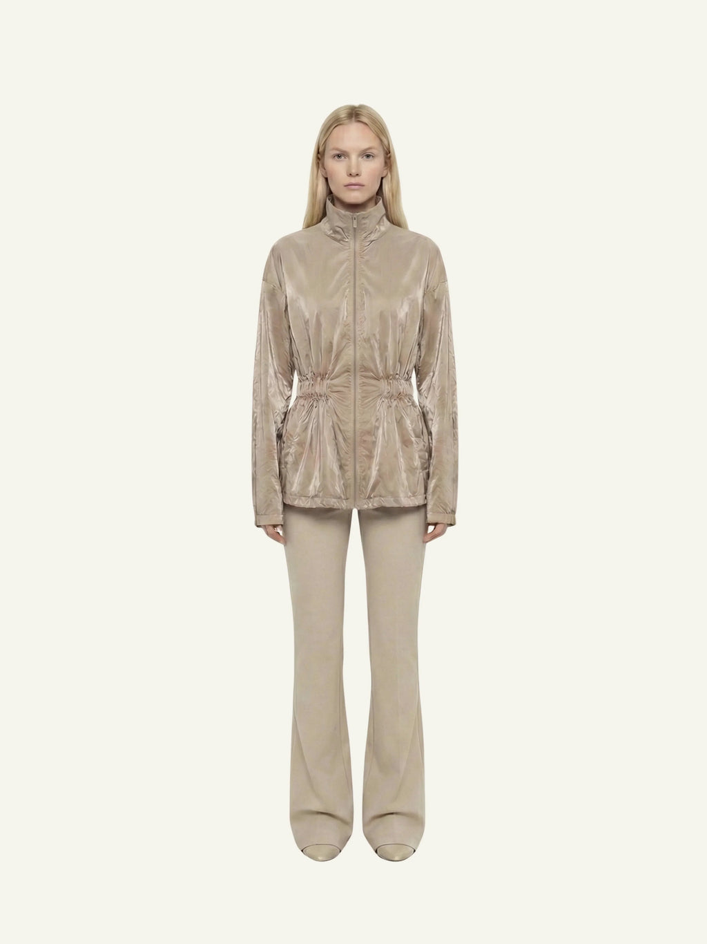 Single-Panel Cotton Windbreaker Beige