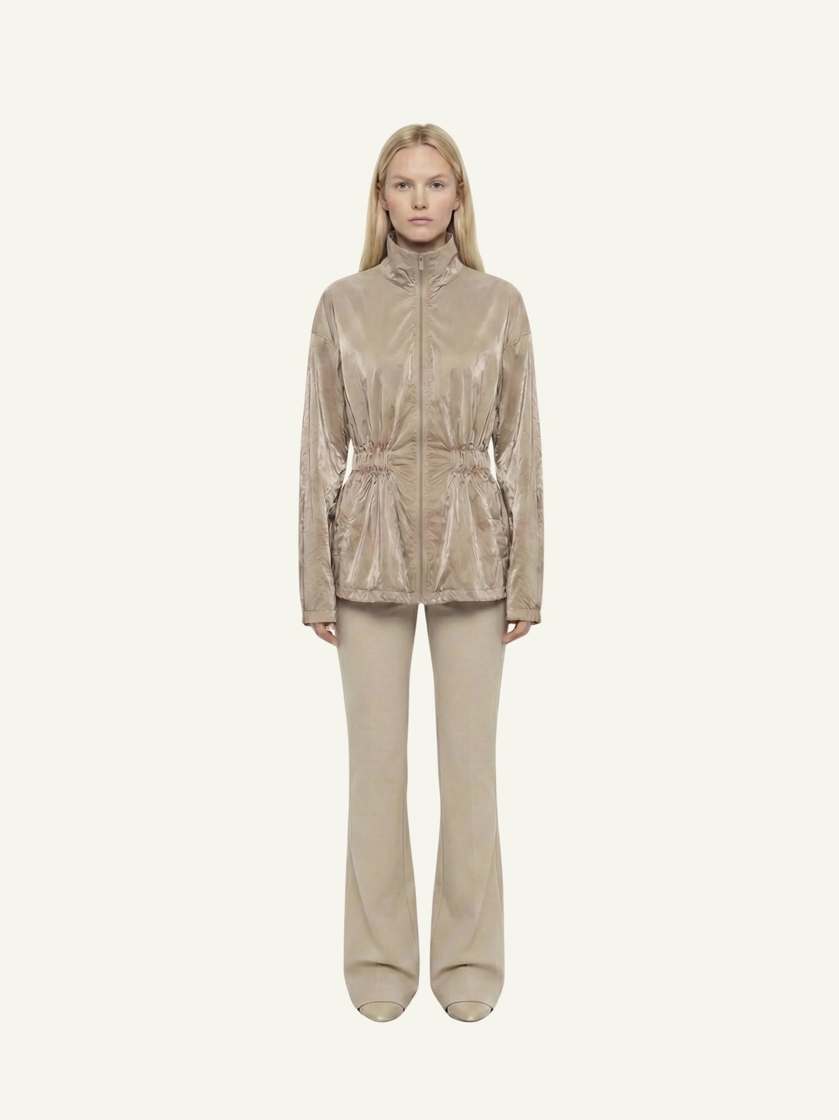 Single-Panel Cotton Windbreaker Beige
