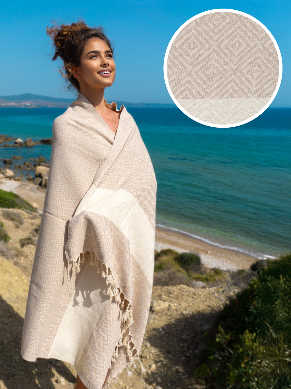 DIAMANT Hammam Towel, Beach Towel, Peshtemal - Beige