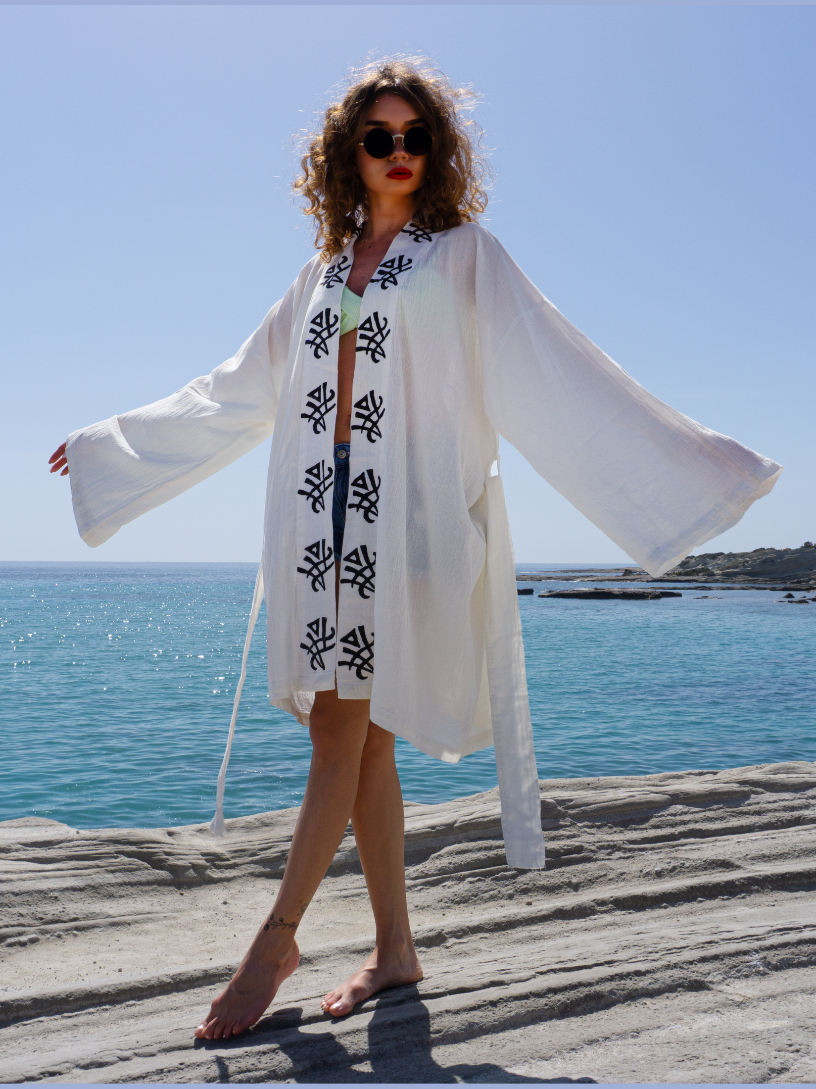 SAMIMI Cotton Beach Kimono Robe White