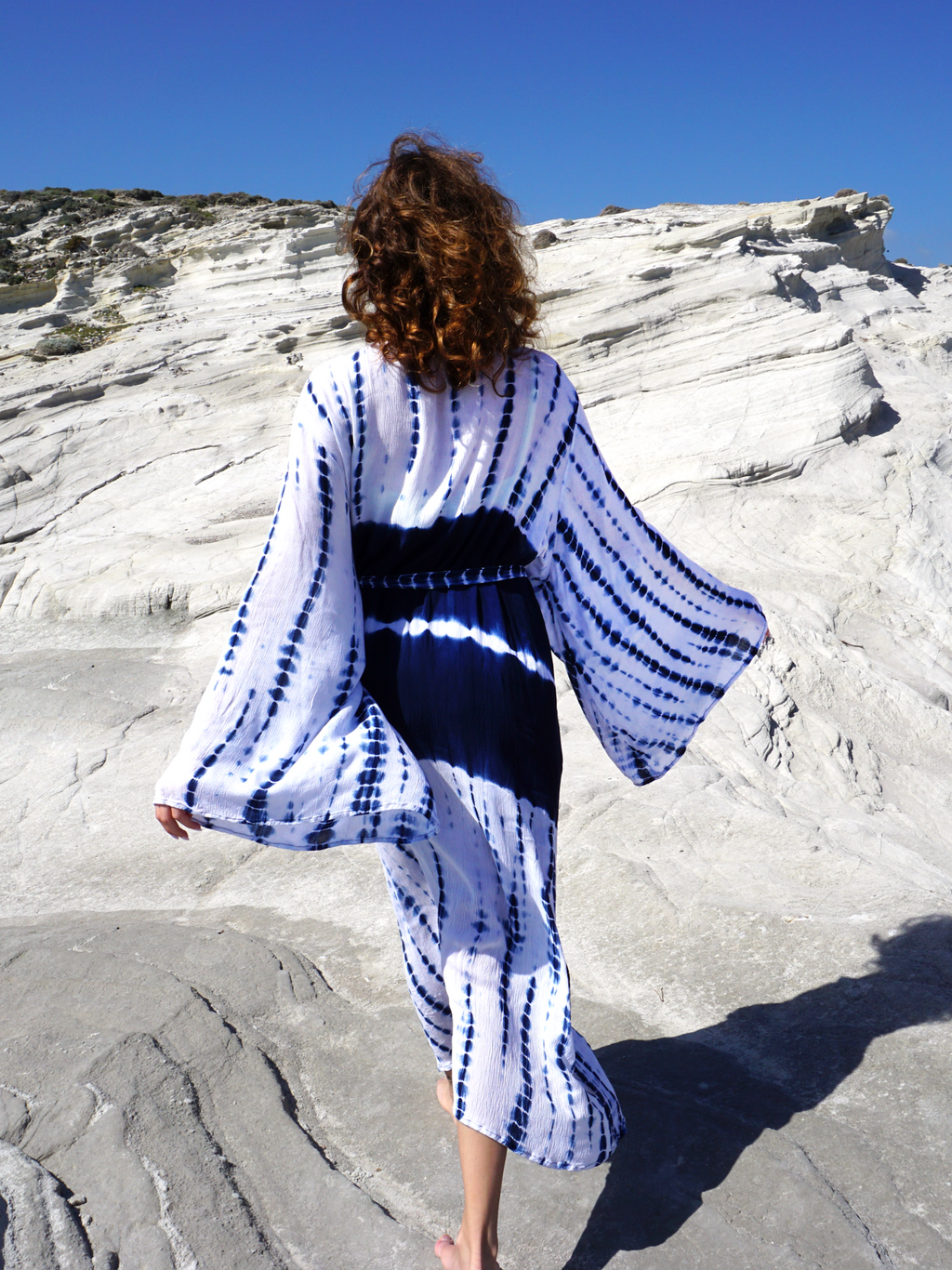 SAMIMI Boho Beach Kimono Robe Blue White