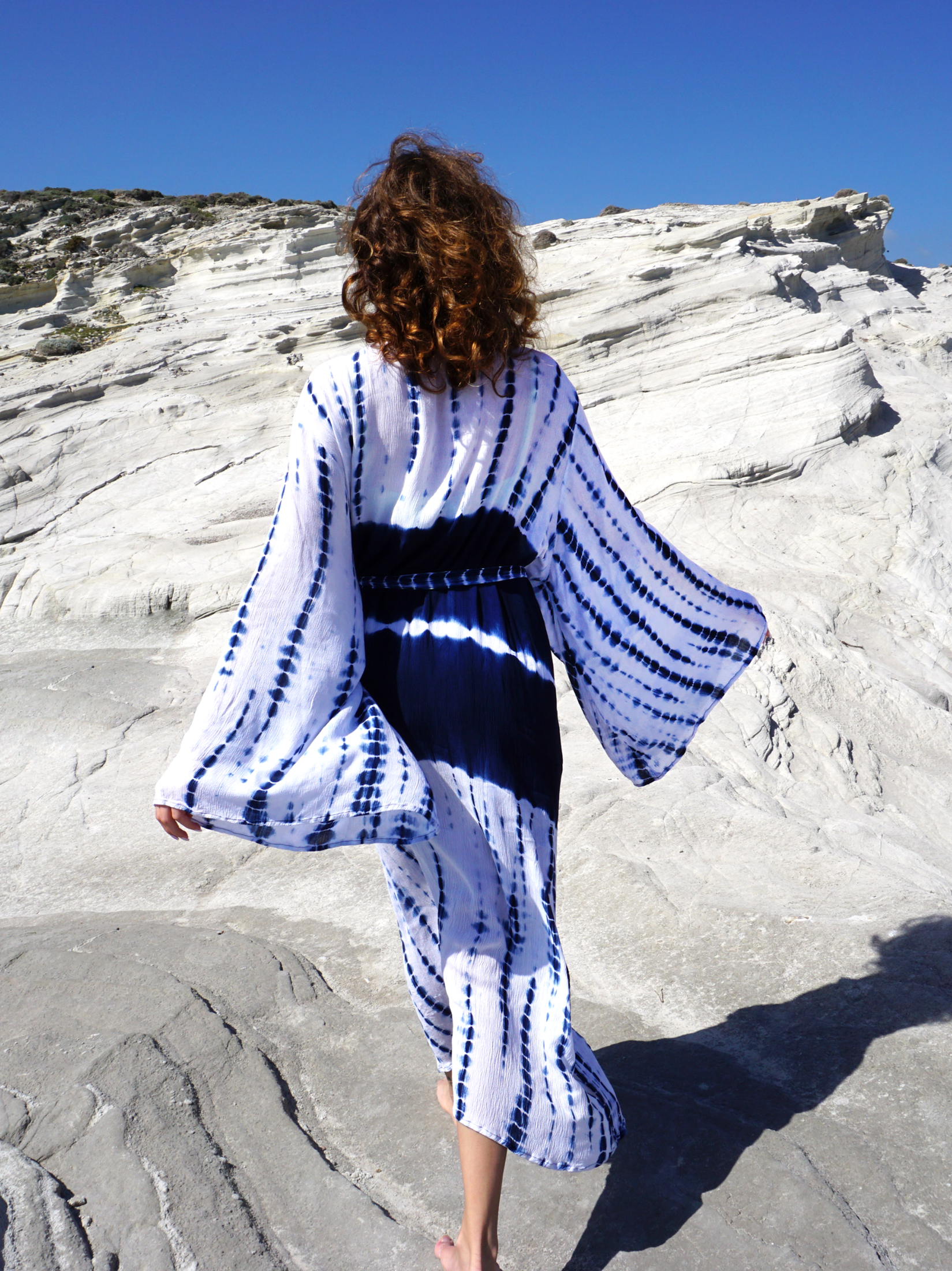 SAMIMI Boho Beach Kimono Robe Blue White