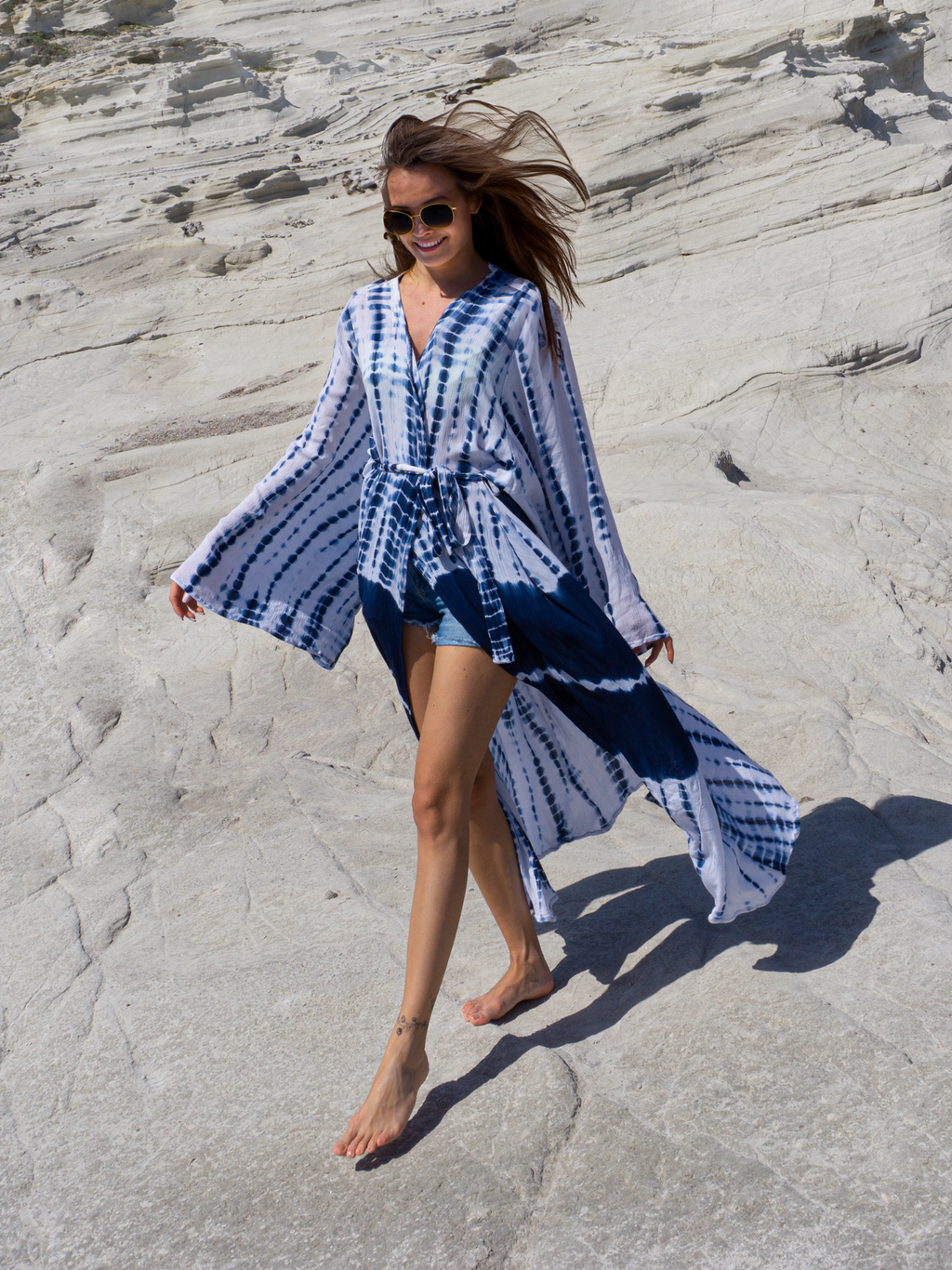 SAMIMI Boho Beach Kimono Robe Blue White