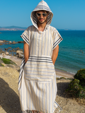 Men Hooded Beach Pool Spa Sauna Poncho Changing Towel - Stripe Yellow