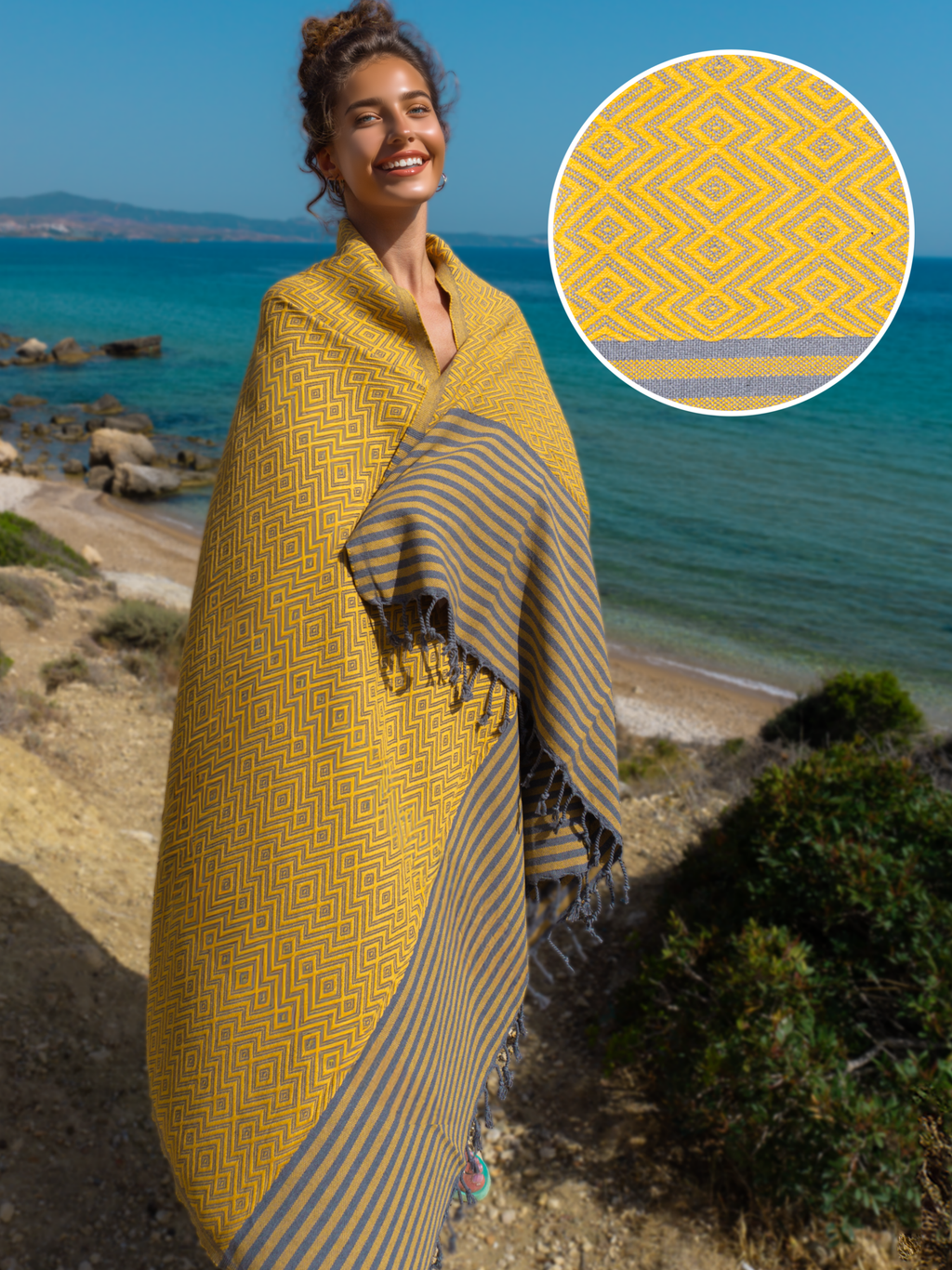 SAHARA Hammam Beach Towel Spa Sauna Towel - Yellow