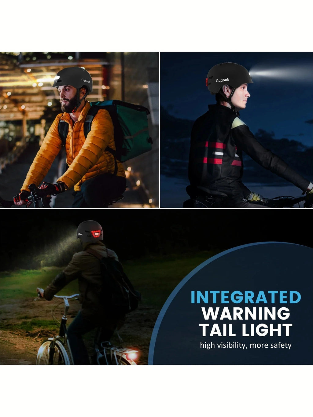 Bike Helmet with Front And Rear Rechargeable LED Lights Matte Black-2