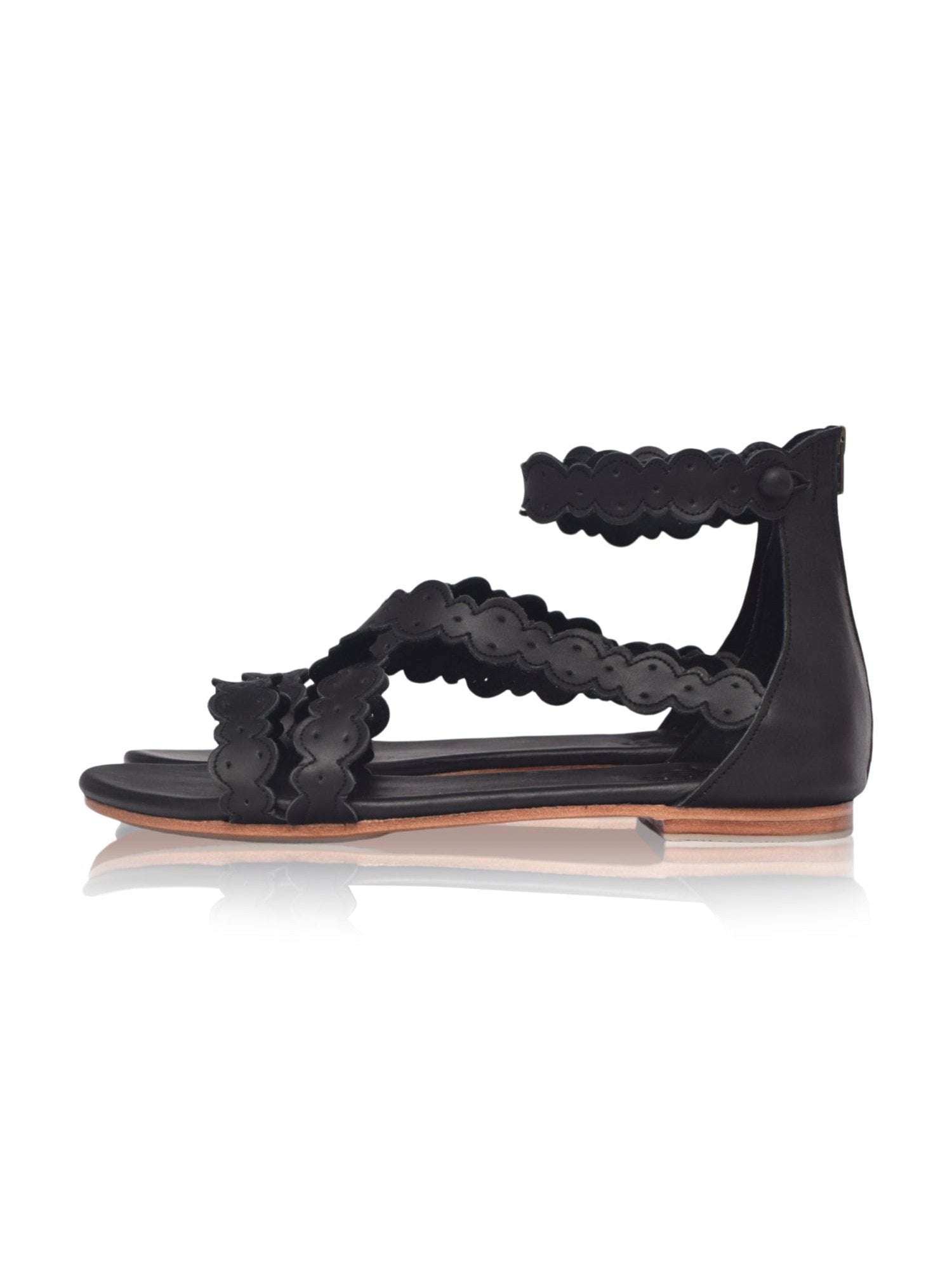 Salty Sea Scalloped Criss Cross Leather Sandals-4