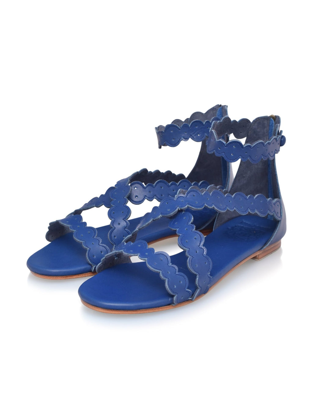 Salty Sea Scalloped Criss Cross Leather Sandals-3