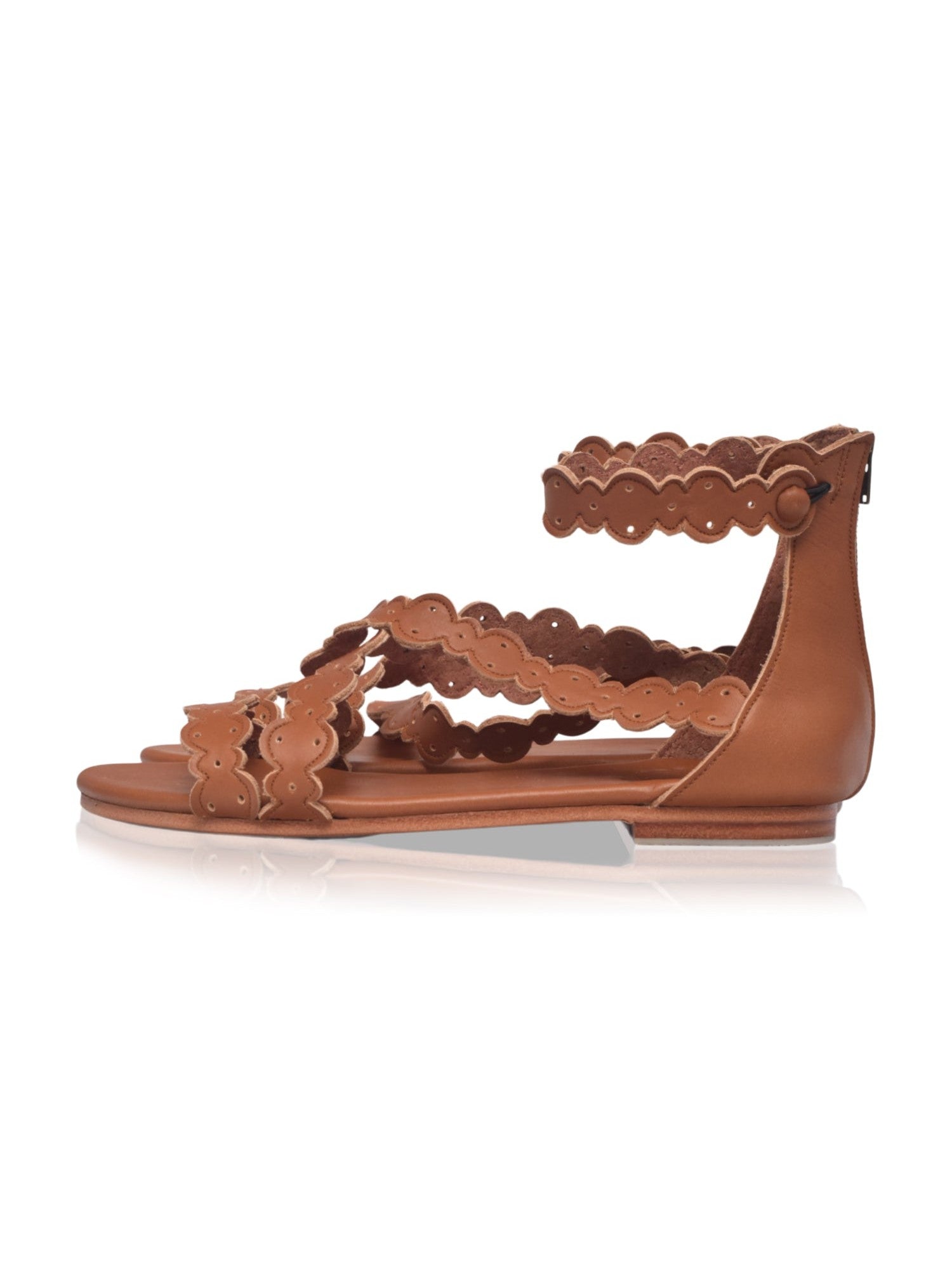 Salty Sea Scalloped Criss Cross Leather Sandals-6