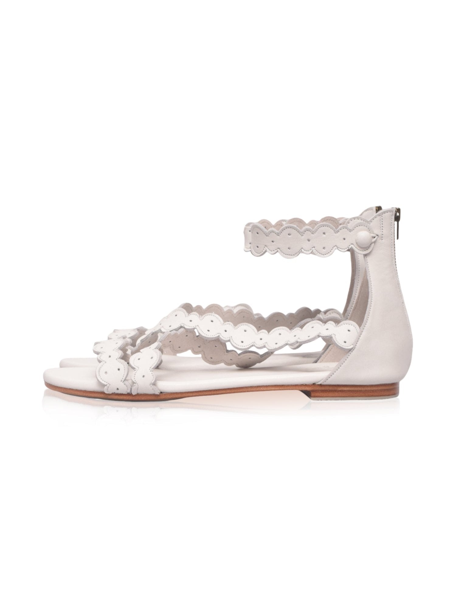 Salty Sea Scalloped Criss Cross Leather Sandals-5
