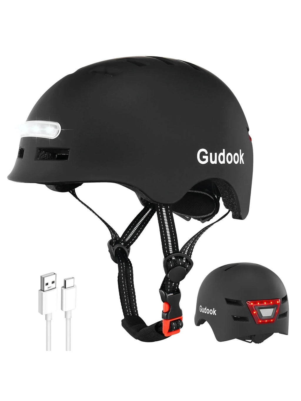 Bike Helmet with Front And Rear Rechargeable LED Lights Matte Black-1