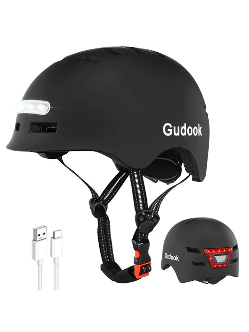 Bike Helmet with Front And Rear Rechargeable LED Lights Matte Black-1