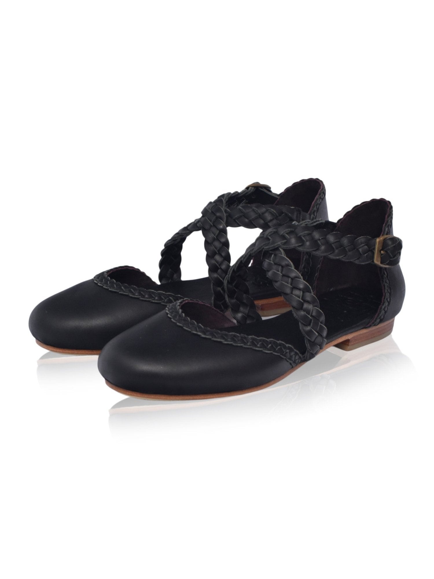 Tallulah Braided Criss-Cross Leather Flats-6