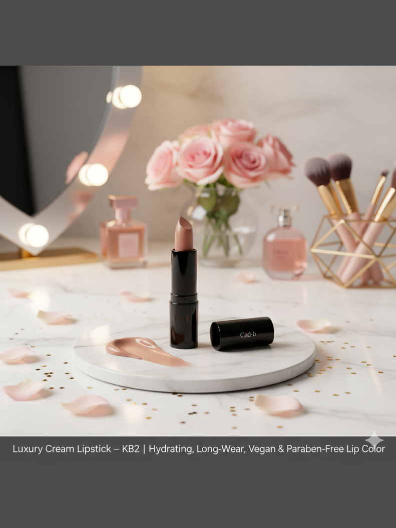 Luxury Cream Lipstick – Naughty Nude – KB2 | Hydrating, Long-Wear, Vegan & Paraben-Free Lip Color